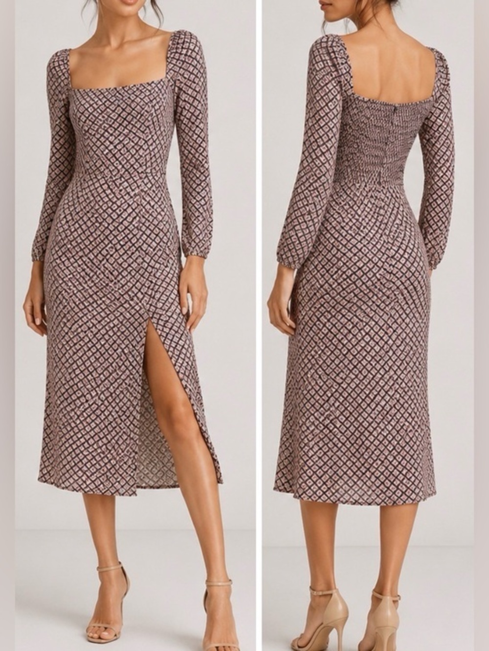 Reformation Hilda Square Neckline Midi Dress in Plaza